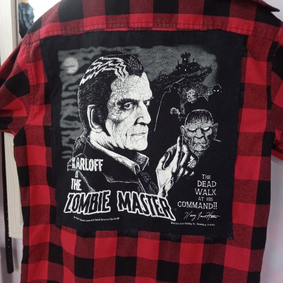 Hot Topic Tops - Custom classic Horror Boris Karloff Zombie Master OOAK Rage flannel!